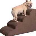 EHEYCIGA Curved Dog Stairs Ramp for High Beds 19.7" H, 4-Step Dog Steps for Small Dogs and Cats, Pet Stairs for High Bed Climbing, Non-Slip Balanced Pet Step Indoor, Brown
