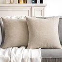 MIULEE Pack of 2 Beige Decorative Pillow Covers 18x18 Inch Soft Chenille Couch Throw Pillows Farmhouse Cushion Covers for Home Decor Sofa Bedroom Living Room