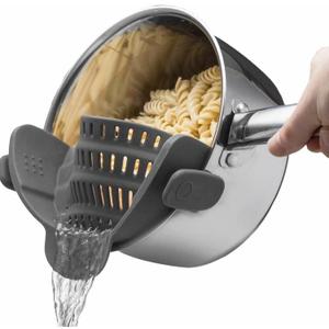 Kitchen Gizmo Snap N' Strain - Silicone Pasta Strainer Clip-On for Pots and Pans - Heat Resistant Colander for Vegetables and Noodles - Kitchen Gadgets for Cooking - Space-Saving Design - Grey (Gray)