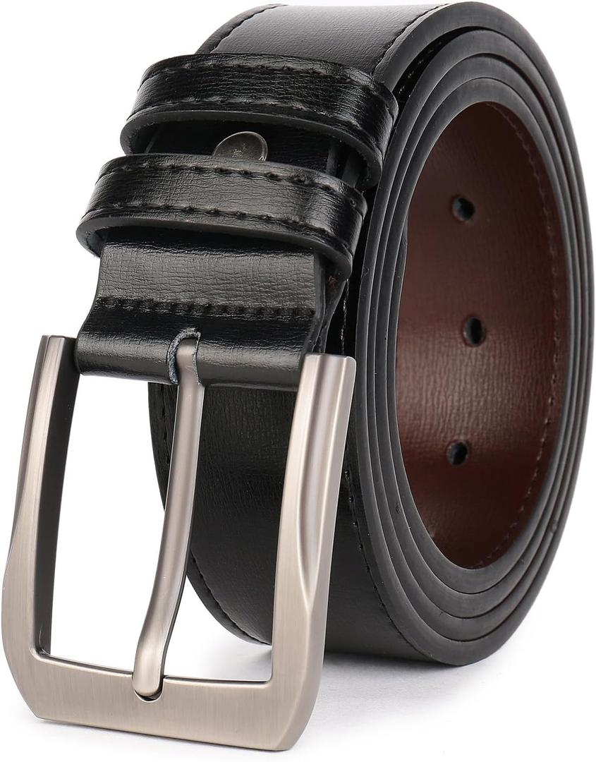 beltox fine Mens Casual Leather Jeans Belts 1 1/2 Wide 4MM Thick Alloy Prong Buckle Work Dress Belt for Men (Black)
