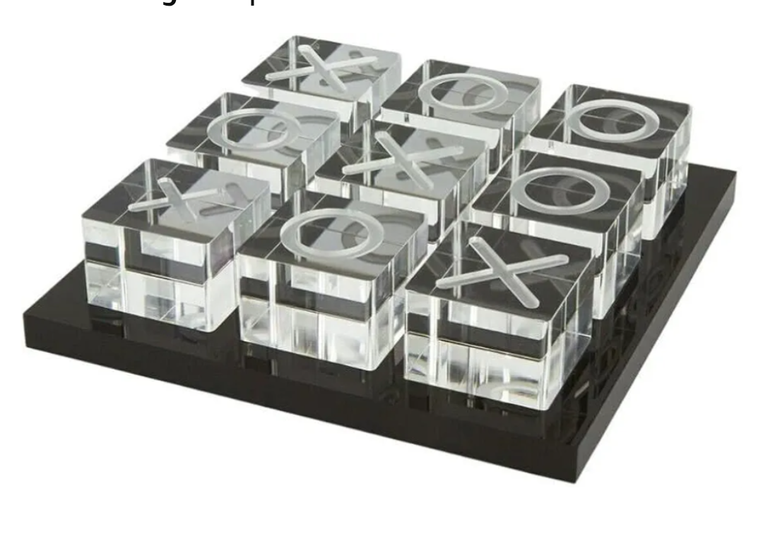 Modern Tic Tac Toe for Home Decoration Acrylic XO with Black Base Decorative Tic Tac Toe Table Top Decoration Coffee Table Decor X/O Board (Clear XO, Black Base)
