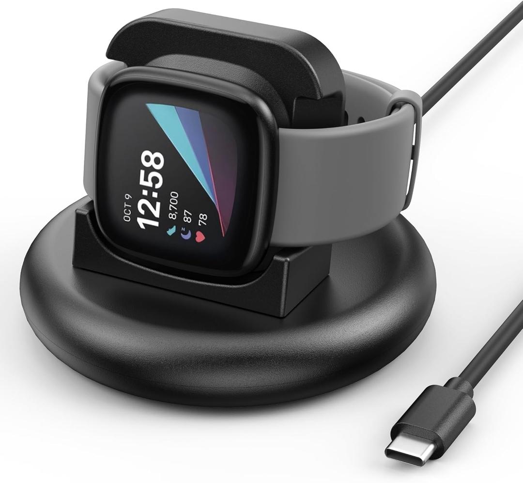 Charger Dock for Fitbit Versa 4/Versa 3/Sense 2/Sense, Anti-Slip Charging Stand Dock with 4.4Ft USB C Cable Cord for Sense 2/Sense/Versa 4/Versa 3 Smartwatch
