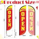 Preboun 2 Sets 12 ft Now Open Feather Flags Pole Kit for Business Advertising Feather Sign with Poles and Ground Spikes Open Flags Banner for Store Outside Signs(Red)