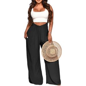 Nimsruc Womens Jumpsuit Casual Loose Sleeveless Adjustable Spaghetti Straps Wide Leg Pants Baggy Overalls With Pockets (Large, 730-Black)