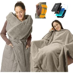 ZonLi Electric Wearable Heated Blanket, 2-in-1 Design Portable Cordless Heated Blankets Battery Operated Heated Shawl Blanket, Rechargeable Power Bank for Home, Office, Travel, Gift for Christmas