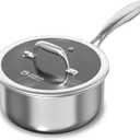 COOKER KING 1.5 Quart Stainless Steel Saucepan, Nonstick Sauce Pan, Ceramic Suce Pot with Tempered Glass Lid, Induction Pot Compatible with All Cooktops, Dishwasher & Oven Safe(PFAS/PFOA/PTFE Free)