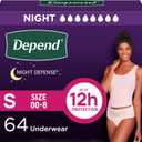 Depend Night Defense Adult Diapers, Incontinence & Postpartum Bladder Leak Underwear for Women, Disposable, Overnight, Small, Blush, 64 Count (4 Packs of 16)