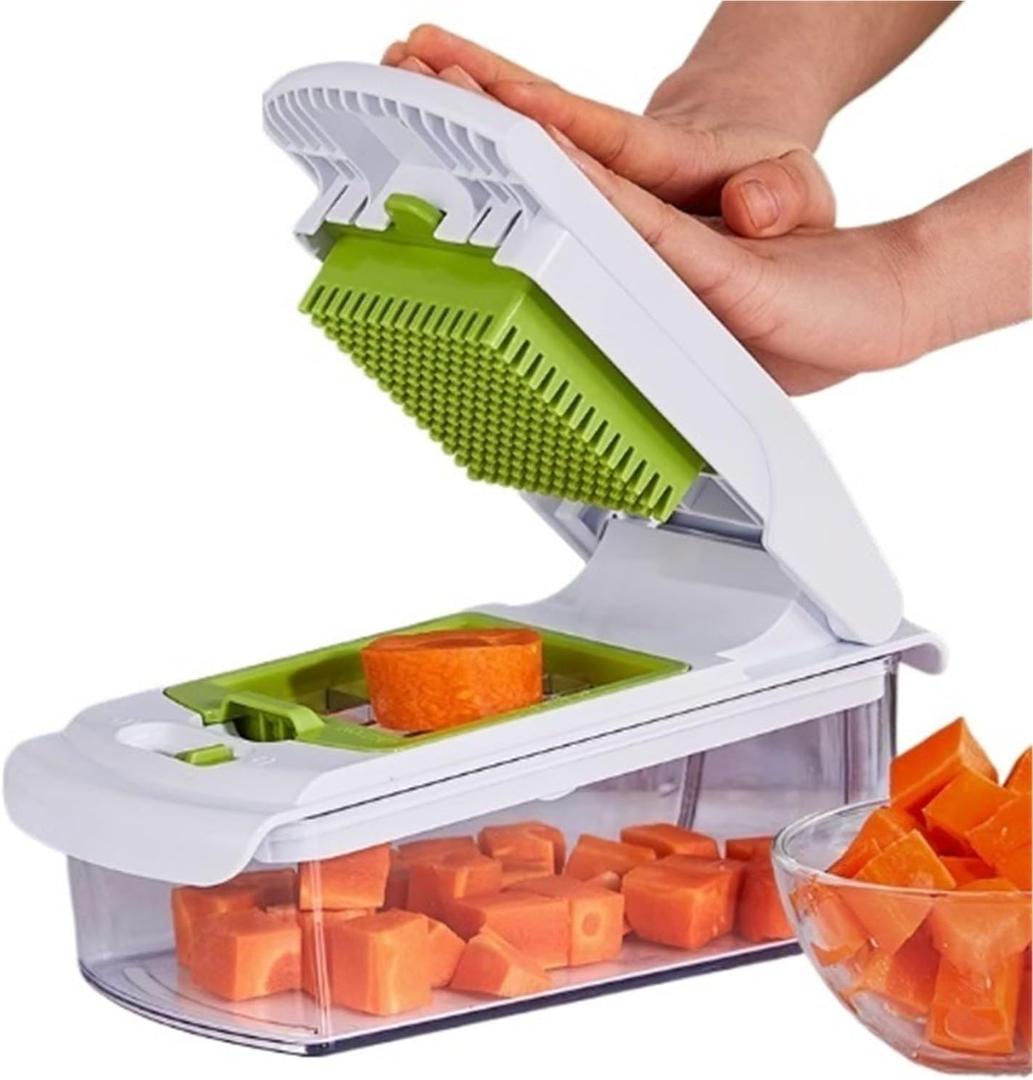 Veggie Slicer, Dicer, Easy to Clean, Vegetable Chopper with 4 Blade, High Capacity, Kitchen Food Cutter, Save Time and Effort, for Potato Carrot Salad(Green) (Green)