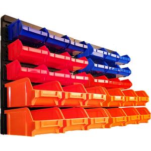 ALWORKKIT Storage Bins Wall-Mounted 30Pcs Set - Storage Organizer for Screws, Nuts, Nails, and Small Hardware Parts, with Quick Installation (Assorted Colors: Orange, Red, Blue)