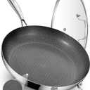 Bzayeat 13-Inch Nonstick Hybrid Frying Pan with Lid, Ceramic Coated Tri-Ply Stainless Steel Induction Chef's Pan, Large Skillet, PFOA Free, Oven & Dishwasher Safe for All Stoves, Detachable Handle
