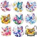 TDOOW Diamond Art Painting Coasters Kit, 8 Pcs Colorful Butterfly Diamond Art Coasters with Holder, DIY Diamond Painting for Beginners