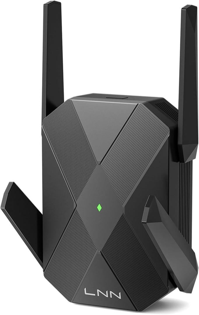 LNN AX1800 WiFi 6 Extender, Gigabit Ethernet Port, Dual-Band 2.4/5GHz Signal Booster Repeater, Up to 1.8Gbps, Covers 1500 Sq. Ft, Multi-Devices, App-Free Setup, AP Mode (Black)