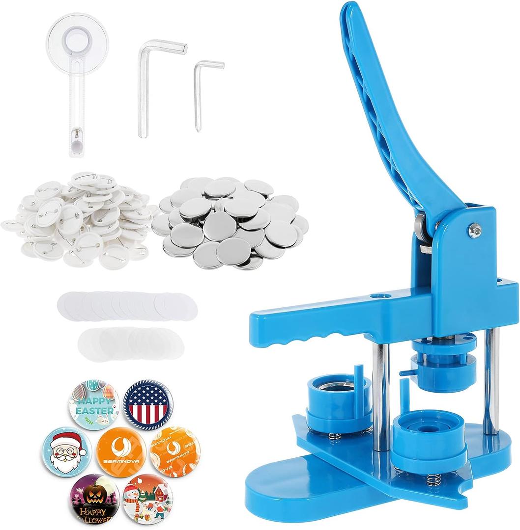 BEAMNOVA 32mm / 1.26 in (About 1-1/4 Inch) Button Maker Machine with 200 Sets of Button Supplies Blanks, Rotary Style, Complete Hand Press Pin Making Set, Round Paper Cutter, 200 Blank Paper Sheets