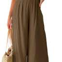 ANRABESS Women's Summer Straps One Shoulder High Waist Dressy Casual Wide Leg Linen Jumpsuit Romper Beach Travel Outfits (Brown, S)