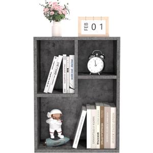 VECELO Small Bookshelf, 3 Cube Shelf, Fits Tallest Hardcovers, Short Bookcase for Small Spaces, Modern Gray (Small and Wide)