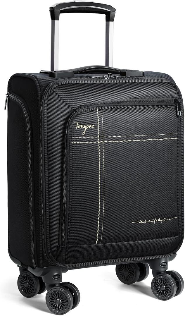 Softside Carry on Luggage Airline Approved, 17 Inch Underseat Carry-on Luggage with Removable Spinner Wheels, Small Personal Item Suitcase for Travel Business (Black, 17 inch_Underseat)