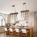 KEESFU Farmhouse Light Fixtures Rustic Chandelier，8-Light Kitchen Island Light Height Adjustable，Hemp Rope Pendant Light for Kitchen Dining Room Bar.