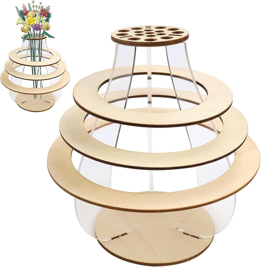 Wooden Puzzle Vase for Lego Flower Bouquet Building Set, Display Stand for Lego Roses Cherry Blossom Sunflower Tulips Daffodils Lotus, Gift for Lego Flower Lovers (L-C)