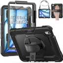 HXCASEAC Rugged Case for iPad Air 11 inch M4 M3 M2 (2026 2025 2024), Heavy Duty Protective Design with Pencil Holder, Screen Protector, Rotating Stand, Hand Strap, for iPad Air 11 Hard Case (Black)