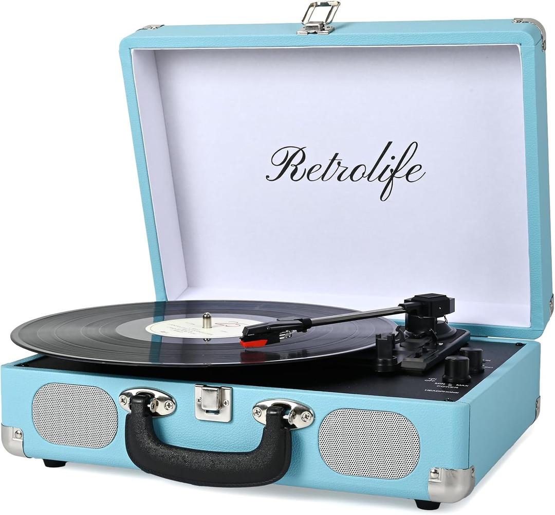 Vinyl Record Player with Speakers Vintage Turntable for Vinyls Records Wireless Playback Belt-Driven Turntable Support 3-Speed RCA Line Out AUX in Headphone Jack Blue