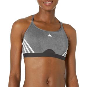 adidas Women's Training Light Support 3 Stripe Bra, Dark Grey, Small DD