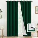 COSVIYA Dark Green 100% Blackout Curtains for Bedroom with White Back, 2 Thick Layers Full Room Darkening Thermal Insulated Grommet Window Drapes, 52x84 Inch, 2 Panels, Dark Green With Lining