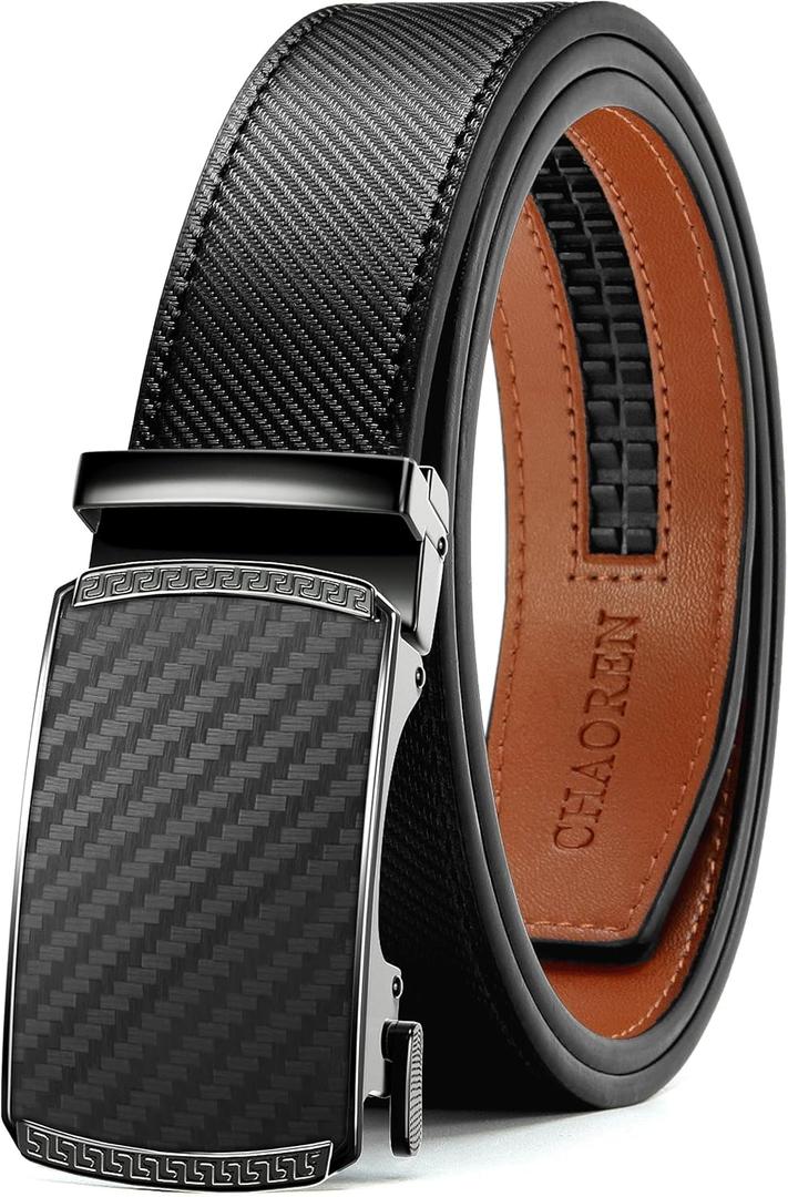 CHAOREN Mens Belt Leather Ratchet Belt - Customizable Fit, Effortless Style (35mm) (36" to 42" Waist Adjustable, Carbon Fiber / Black)