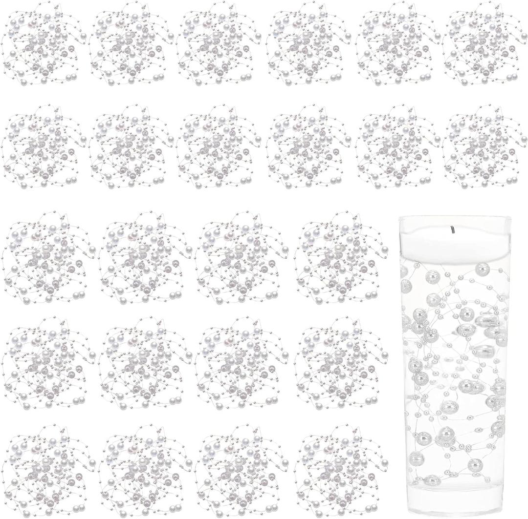 Tondiamo 24 Pcs Artificial Pearl String for Floating Candle Faux Pearls Beads String Garland Centerpiece Decoration for Vases Filler Wedding Spring Holiday Party Decor(White)