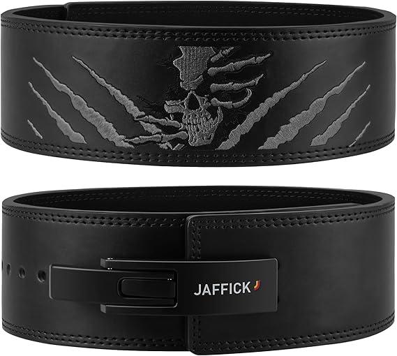 Jaffick Lever Lifting Belt  Power 10mm Extreme Heavy Duty Genuine Leather Lower Back Support for Squats, Bench Press, Deadlifts Bodybuilding Weightlifting Powerlifting for Men & Women (WHITE) 48 In