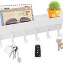 VIS'V Key Holder Wall Mount, Compact Adhesive Key Rack with Tray, 6 Hooks, 2 Mount Options, White