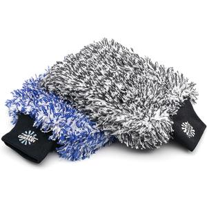 The Rag Company - The Cyclone Ultra Wash Mitts - 70/30 'Gauntlet' Blend Korean Microfiber, Foam Padding, Scratch-Free, Lint-Free, Great for Rinseless Washing, 8in x 9in, Blue + Black (2-Pack)