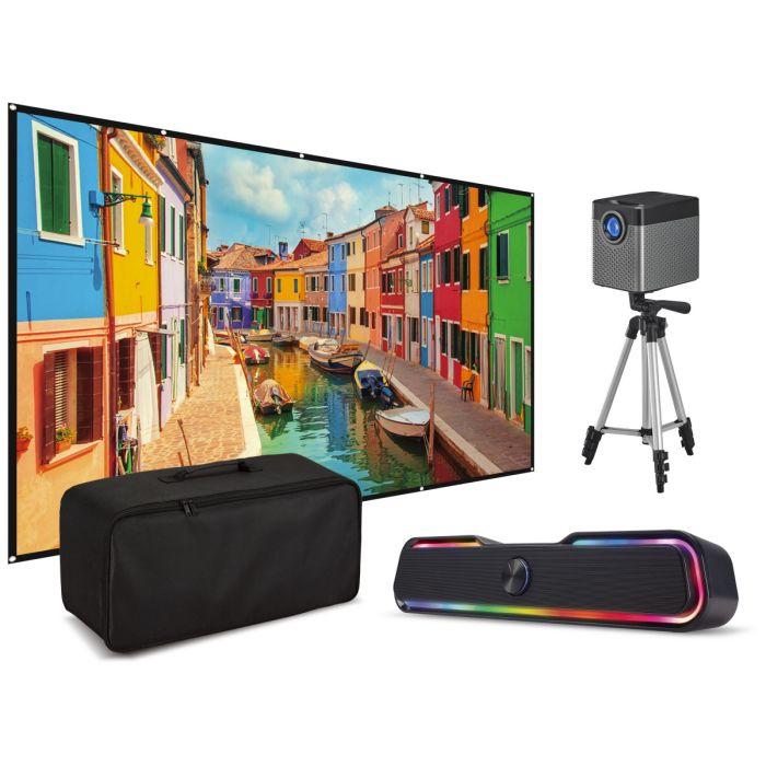 iLive Cinema Pop Up Movie Kit, Projector, Projection Screen, Bluetooth Speaker, Tripod Bundle