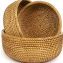 CLAYNIX Woven Fruit Basket For Holder Bowl Decorative Bread Vegetable, Serving Bowl Set of 3 For Organizing Kitchen Natural Rattan Picnic Basket Round Stackable (Natural)