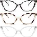 DXYXYO Cat Eye Reading Glasses for Women 3 Pack Anti Blue Light Computer Readers Stylish Retro with Spring Hinge