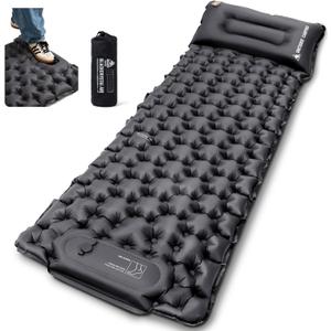 ONETIGRIS Blackcrystal Sleeping Pad, Ultralight Camping Sleeping Pad with Pillow Built-in Foot Pump Inflatable Sleeping Mat Compact for Camping Backpacking Hiking Traveling Tent