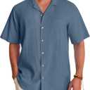 Alimens & Gentle Mens Linen Shirts Cotton Hawaiian Shirts Short Sleeve Button Down Shirts Casual Summer Beach Tops (Blue, XL)