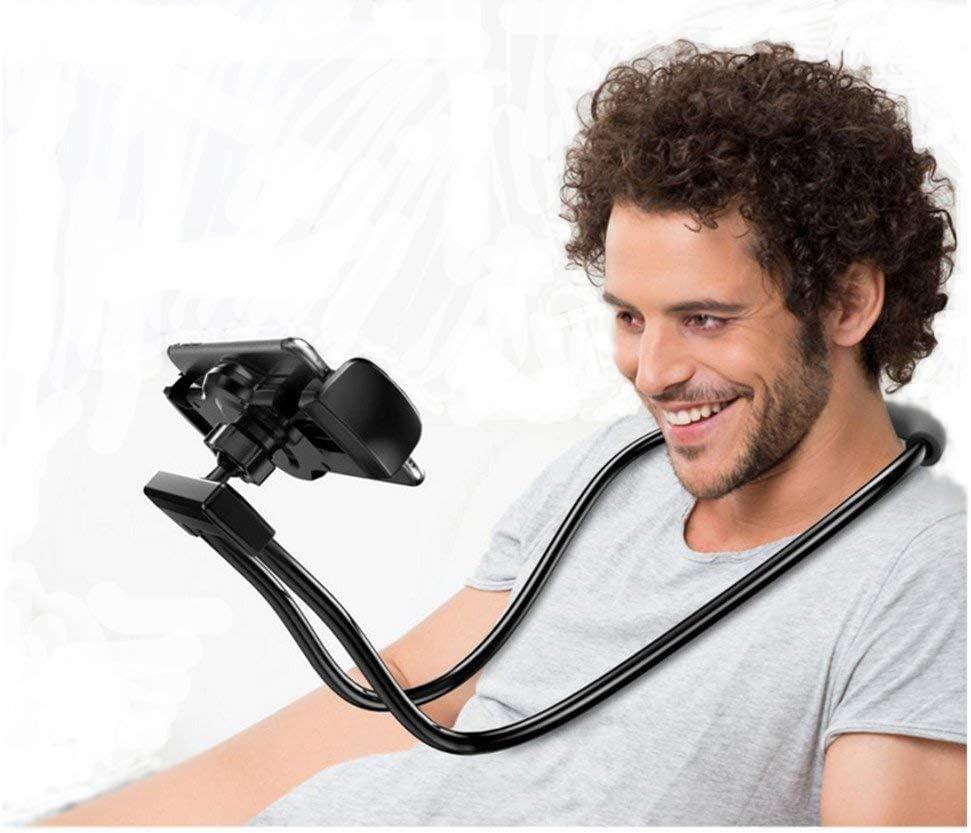 Flexible Long Arms Stand Clip Holder,Hanging on Neck Universal Lounger's Bracket for Mobile Phone Tablet PC Desktop(Black)