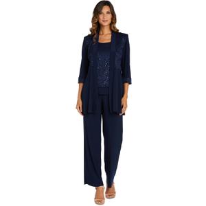 R&M Richards Women's 2-Piece Glitter Lace Mock Jacket Pant Set with Ity Trousers for Mother of the Bride, Cocktail Attire 18W