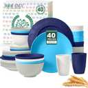 Homienly 40 PCS Wheat Straw Plates and Bowls Sets, Cups Sets, Service for 8, Unbreakable Microwave and Dishwasher Safe Dinnerware Sets,Reusbale Plastic Dishes Set - Island, Matte