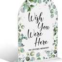 2 x Acrylic Wedding Signs, Bridal Shower Decorations, Modern Arched Round Top Acrylic Table Top Sign with Holder for Wedding Reception Party Dinner - Wish You Were Here (White Eucalyptus Leaves)