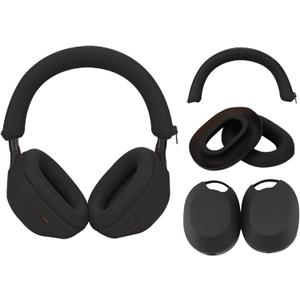 Adhiper 3Sets Siliocne Sweat Case Cover for Sony WH-1000XM5 Headphones, Embody XM5 Earpad Cover/Ear Covers/Headband Cover Protector, Washable Sweatproof Soft Headphones Case AccessoriesBlack