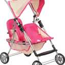 Fash n kolor, Twin Doll Double Stroller | Pink & Off-white Design Easy to Fold Double Stroller with Basket in The bottom (Pink)