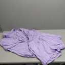 Women's 2 Piece Outfits Oversized Long Puff Sleeve Blouse Shirt High Waisted Side Pocket Shorts Set (Purple)