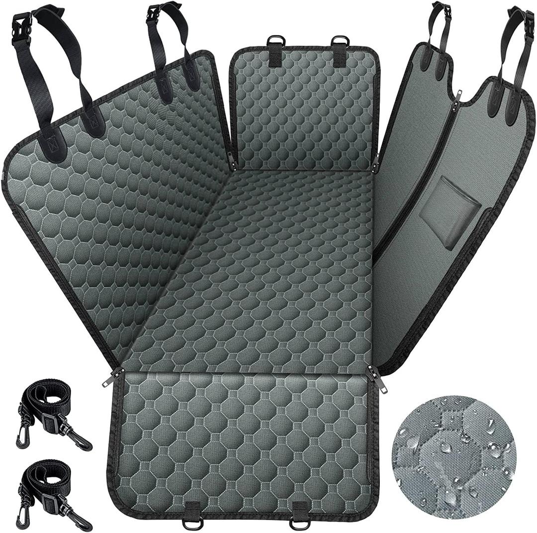 Mancro Dog Car Seat Cover, 2025 Upgraded 600D Heavy Duty Waterproof & Scratch-Resistant Dog Hammock for Car, Back Seat Pet Cover for Dogs with Sedan and SUVs, X-Large, Grey