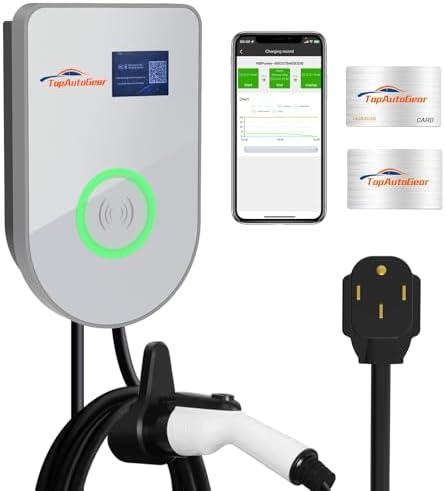 TopAutoGear Level 2 EV Charging Station with App Wireless Monitoring 48A 25FT Cable, NEMA14-50 Plug for Home and Roadtrip Universal Fast Electric Car Charger with 2 RFID Cards