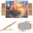 2 in 1 Rotating Tilting Puzzle Board with Drawers, 1500 Piece Jigsaw Puzzle Board with Portable Cover 4 Wheels 4 Sorting Tray for Puzzle Lovers, 35 X 27 Inch