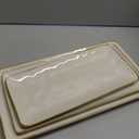 Famiware Serving Platter, Rectangular 15.67/14.1/12.6inch Serving Dishes for Entertaining, Microwave Dishwasher Safe, Stoneware Serving Trays for Party, Turkey, Cheese, Ocean Series, Vanilla White