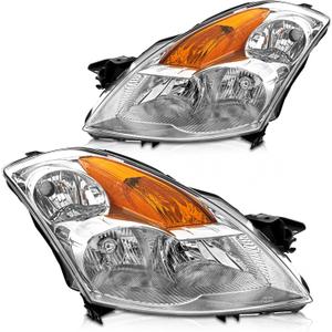Headlight Assembly for 2007 2008 2009 Nissan Altima Sedan 4-Door Chrome Housing Amber Reflector Clear Lens Headlamps Replacement Driver and Passenger Side