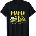 Mama Bee Cute Beekeeping Birthday Party Matching Family Mom T-Shirt (Black, L)