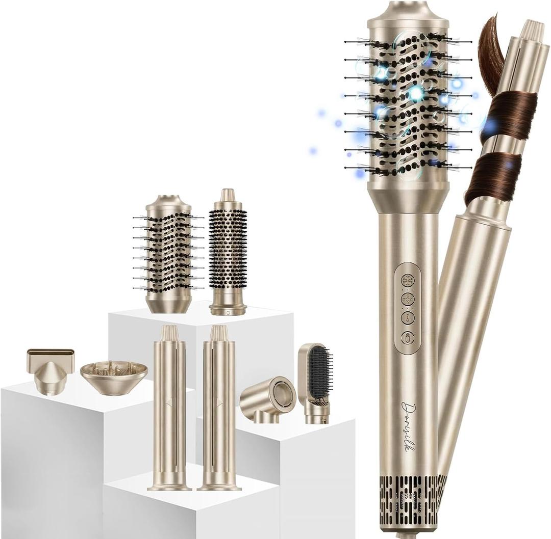 DORISILK 8 in 1 Hair Styler & Hair Dryer Brush Blow Dryer, 110,000 RPM High-Speed Hot Brush Styler, Ionic Smooth Cepillo Secador de Cabello Multi Straightener Curler Volumizer Dryer, Champagne Gold